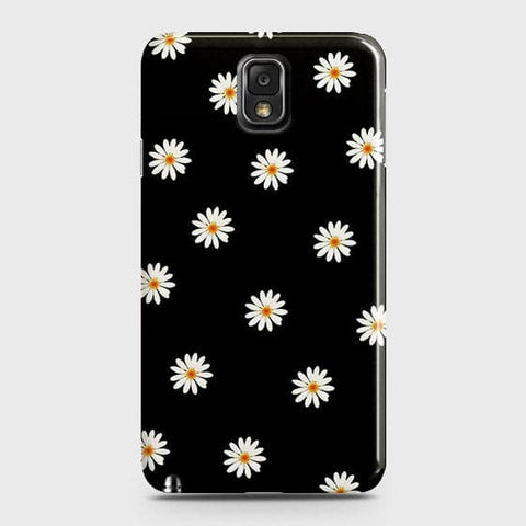 Samsung Galaxy Note 3 Cover - White Bloom Flowers with Black Background Printed Hard Case With Life Time Colors Guarantee