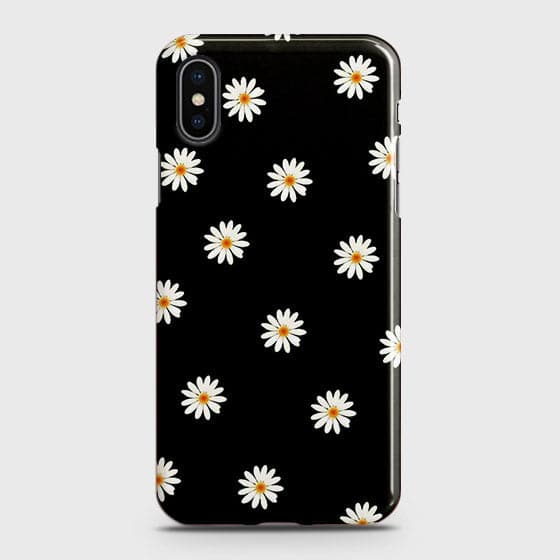 iPhone XS Cover - White Bloom Flowers with Black Background Printed Hard Case With Life Time Colors Guarantee ( Fast Delivery )