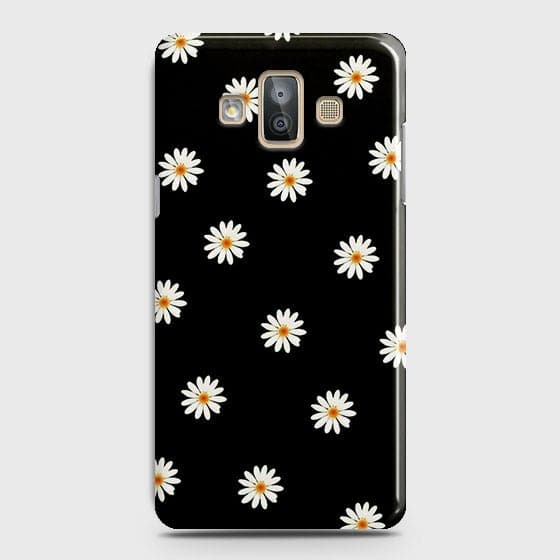 Samsung Galaxy J7 Duo Cover - White Bloom Flowers with Black Background Printed Hard Case With Life Time Colors Guarantee
