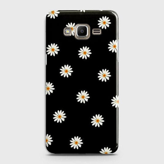 Samsung Galaxy J320 / J3 2016 Cover - White Bloom Flowers with Black Background Printed Hard Case With Life Time Colors Guarantee