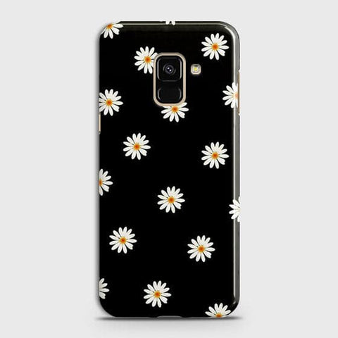 Samsung A8 Plus 2018 Cover - Matte Finish - White Bloom Flowers with Black Background Printed Hard Case With Life Time Colors Guarantee