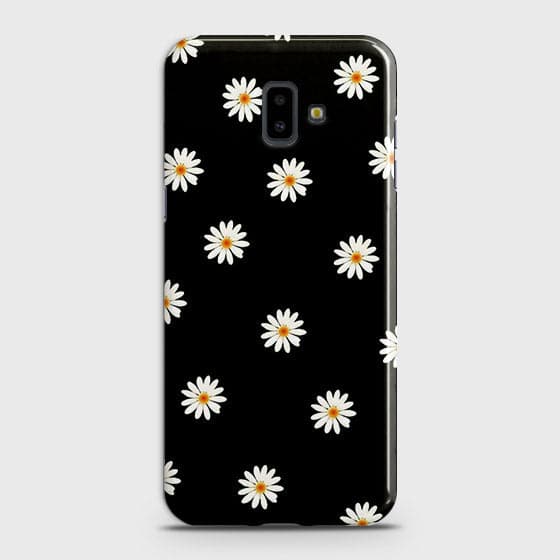 Samsung J6 Plus 2018 Cover - Matte Finish - White Bloom Flowers with Black Background Printed Hard Case With Life Time Colors Guarantee