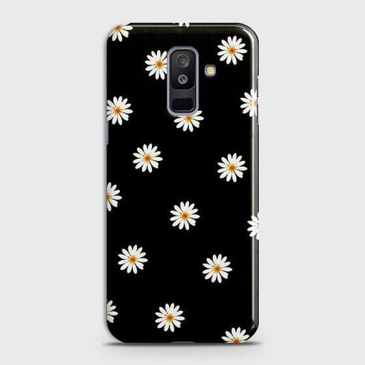 Samsung A6 Plus 2018 Cover - Matte Finish - White Bloom Flowers with Black Background Printed Hard Case With Life Time Colors Guarantee