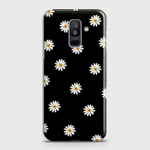Samsung Galaxy J8 2018 Cover - Matte Finish - White Bloom Flowers with Black Background Printed Hard Case With Life Time Colors Guarantee