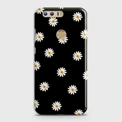 Huawei Honor 8 Cover - Matte Finish - White Bloom Flowers with Black Background Printed Hard Case With Life Time Colors Guarantee