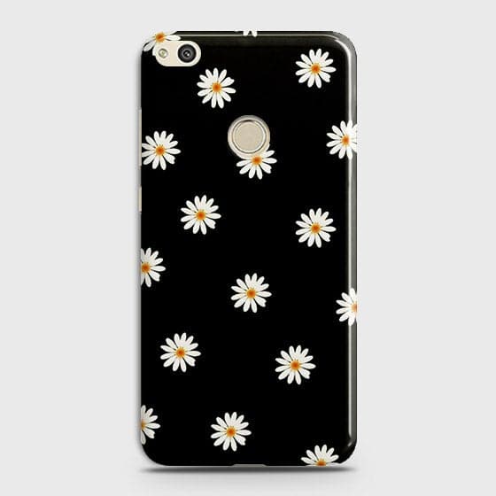 Huawei Honor 8 Lite Cover - Matte Finish - White Bloom Flowers with Black Background Printed Hard Case With Life Time Colors Guarantee