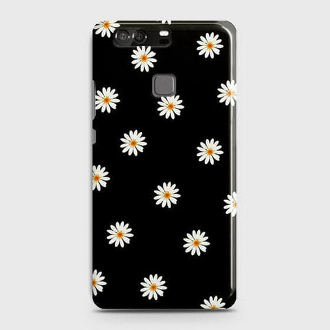 Huawei P9 Cover - Matte Finish - White Bloom Flowers with Black Background Printed Hard Case With Life Time Colors Guarantee