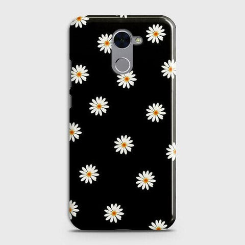 Huawei Y7 Prime 2017 Cover - Matte Finish - White Bloom Flowers with Black Background Printed Hard Case With Life Time Colors Guarantee