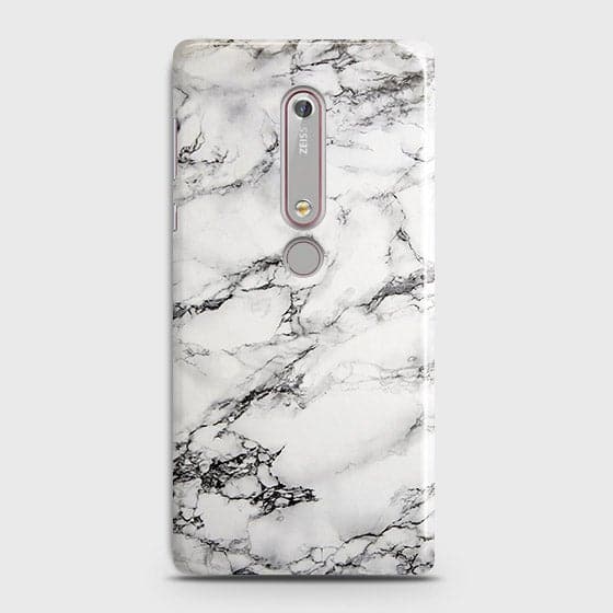 Nokia 6.1 Cover - Matte Finish - Trendy Mysterious White Marble Printed Hard Case with Life Time Colors Guarantee