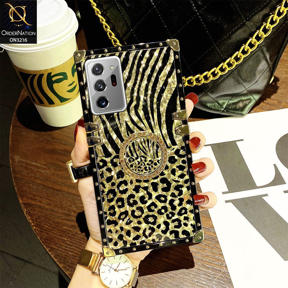 Samsung Galaxy Note 20 Ultra Cover - Design1 - Trendy Stripes Pattern Golden Square Case With Matching Bling Ring Holder