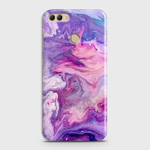Huawei Y9 2018 Cover - Chic Blue Liquid Marble Printed Hard Case with Life Time Colour Guarantee