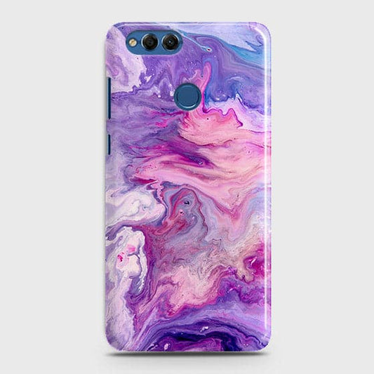 Huawei Honor 7X Cover - Chic Blue Liquid Marble Printed Hard Case with Life Time Colour Guarantee