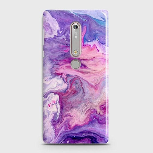 Nokia 6.1 Cover - Chic Blue Liquid Marble Printed Hard Case with Life Time Colour Guarantee