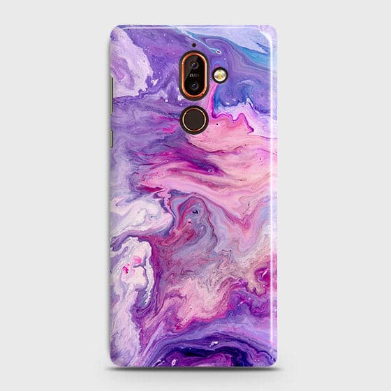 Nokia 7 Plus Cover - Chic Blue Liquid Marble Printed Hard Case with Life Time Colour Guarantee