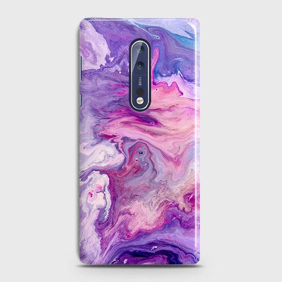 Nokia 8 Cover - Chic Blue Liquid Marble Printed Hard Case with Life Time Colour Guarantee