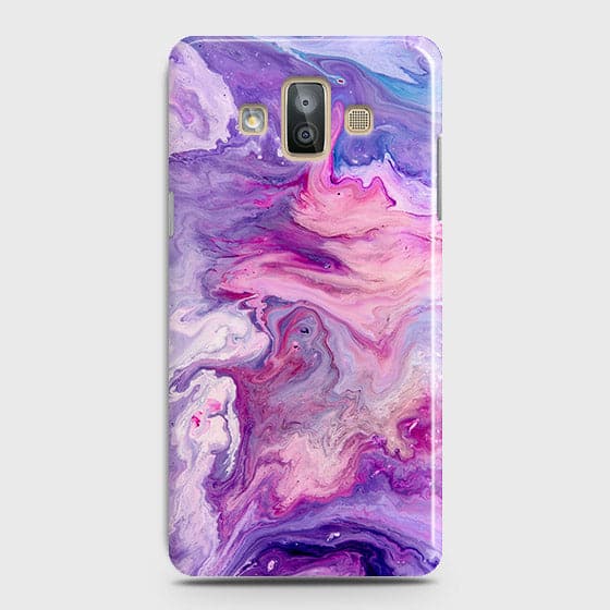 Samsung Galaxy J7 Duo Cover - Chic Blue Liquid Marble Printed Hard Case with Life Time Colour Guarantee