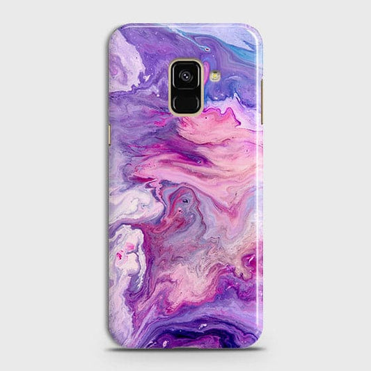 Samsung A8 2018 Cover - Chic Blue Liquid Marble Printed Hard Case with Life Time Colour Guarantee ( Fast Delivery )