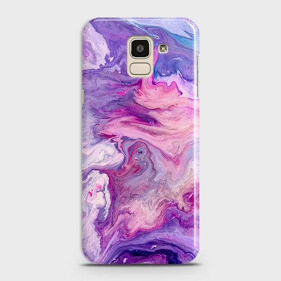 Samsung J6 2018 Cover - Chic Blue Liquid Marble Printed Hard Case with Life Time Colour Guarantee