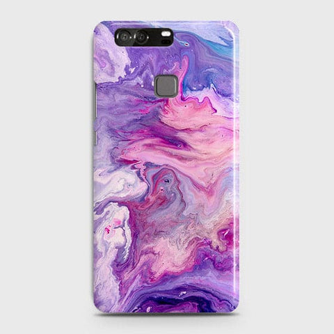 Huawei P9 Cover - Chic Blue Liquid Marble Printed Hard Case with Life Time Colour Guarantee