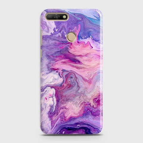 Huawei Y7 2018 Cover - Chic Blue Liquid Marble Printed Hard Case with Life Time Colour Guarantee