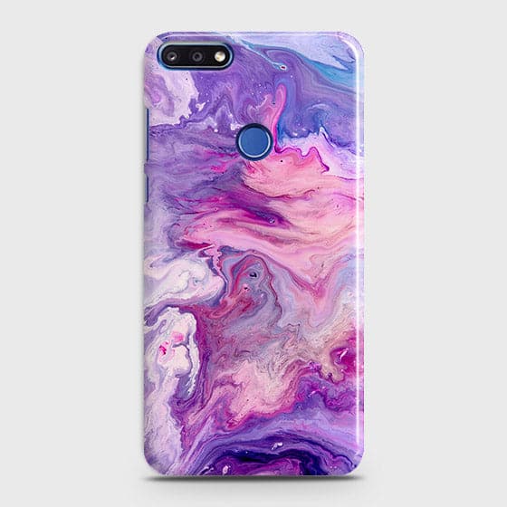 Huawei Y7 Prime 2018 Cover - Chic Blue Liquid Marble Printed Hard Case with Life Time Colour Guarantee(b39)