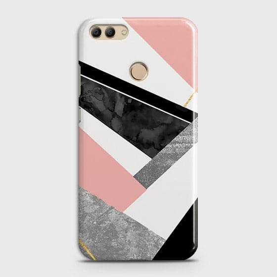 Huawei Y9 2018 Cover - Geometric Luxe Marble Trendy Printed Hard Case With Life Time Colour Guarantee