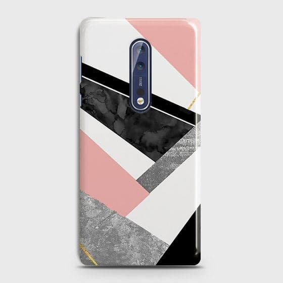 Nokia 8 Cover - Geometric Luxe Marble Trendy Printed Hard Case With Life Time Colour Guarantee