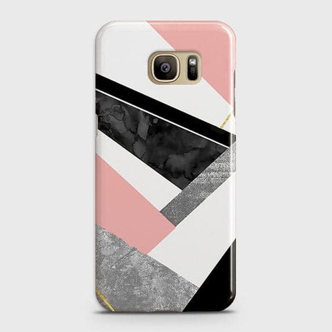 Samsung Galaxy S7 Edge Cover - Geometric Luxe Marble Trendy Printed Hard Case With Life Time Colour Guarantee