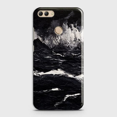 Huawei Y9 2018 Cover - Matte Finish - Black Ocean Marble Trendy Printed Hard Case With Life Time Colour Guarantee
