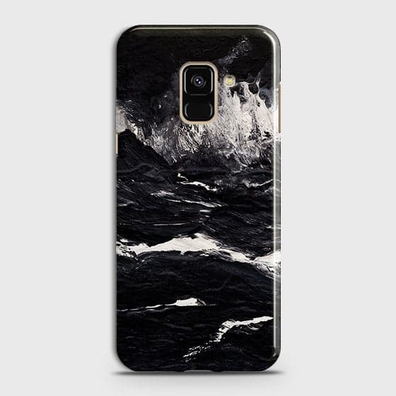 Samsung A8 2018 Cover - Matte Finish - Black Ocean Marble Trendy Printed Hard Case With Life Time Colour Guarantee