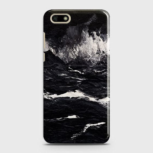 Huawei Y5 Prime 2018 Cover - Matte Finish - Black Ocean Marble Trendy Printed Hard Case With Life Time Colour Guarantee