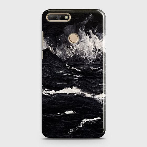 Huawei Y7 2018 Cover - Matte Finish - Black Ocean Marble Trendy Printed Hard Case With Life Time Colour Guarantee