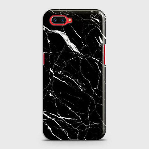 Oppo A3S Cover - Matte Finish - Trendy Black Marble Printed Hard Case With Life Time Guarantee