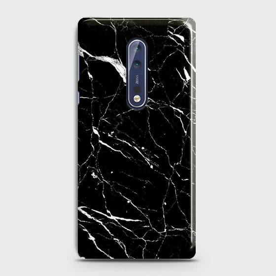 Nokia 8 Cover - Matte Finish - Trendy Black Marble Printed Hard Case With Life Time Guarantee