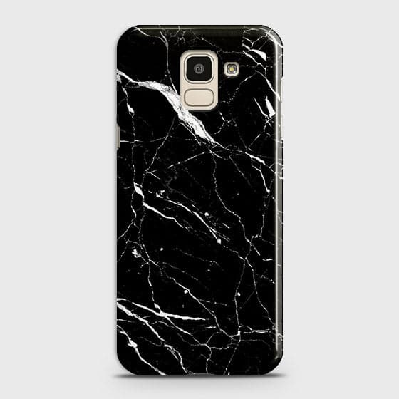 Samsung J6 2018 Cover - Matte Finish - Trendy Black Marble Printed Hard Case With Life Time Guarantee