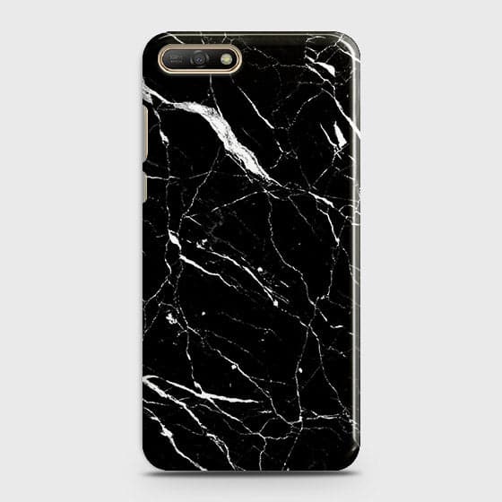 Huawei Y6 2018 Cover - Matte Finish - Trendy Black Marble Printed Hard Case With Life Time Guarantee