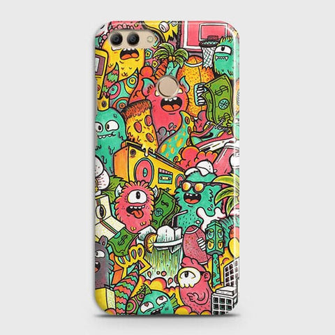 Huawei Y9 2018 Cover - Matte Finish - Candy Colors Trendy Sticker Collage Printed Hard Case With Life Time Guarantee