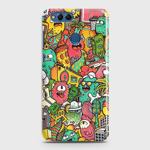 Huawei Honor 7X Cover - Matte Finish - Candy Colors Trendy Sticker Collage Printed Hard Case With Life Time Guarantee b58