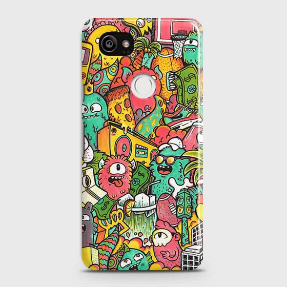 Google Pixel 2 XL Cover - Matte Finish - Candy Colors Trendy Sticker Collage Printed Hard Case With Life Time Guarantee