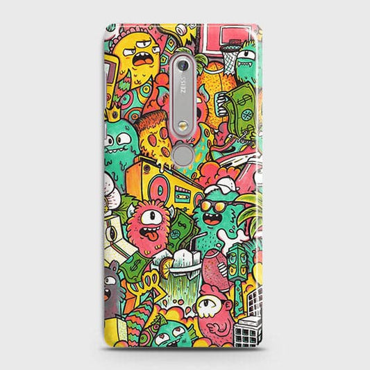 Nokia 6.1 Cover - Matte Finish - Candy Colors Trendy Sticker Collage Printed Hard Case With Life Time Guarantee