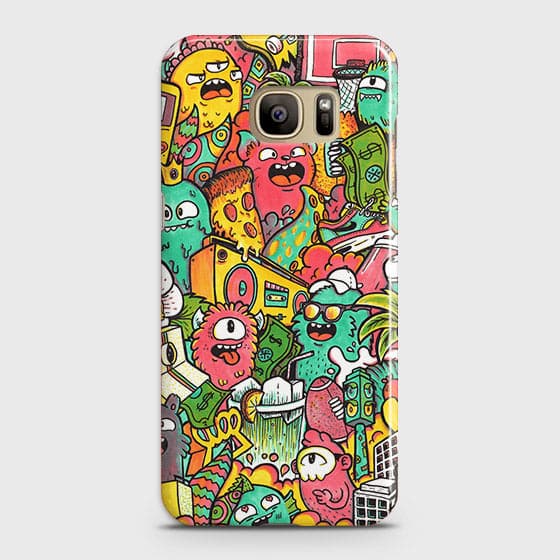 Samsung Galaxy S7 Cover - Matte Finish - Candy Colors Trendy Sticker Collage Printed Hard Case With Life Time Guarantee