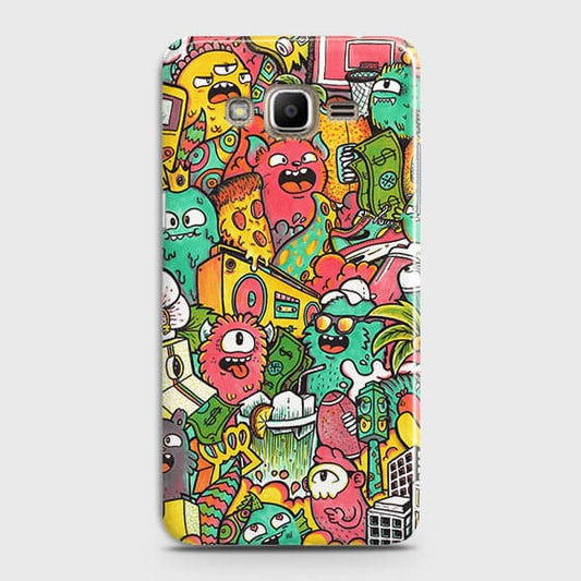 Samsung Galaxy J7 Cover - Matte Finish - Candy Colors Trendy Sticker Collage Printed Hard Case With Life Time Guarantee