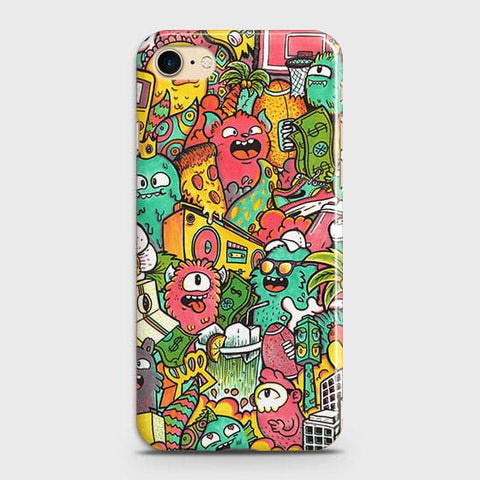 iPhone 7 & iPhone 8 Cover - Matte Finish - Candy Colors Trendy Sticker Collage Printed Hard Case With Life Time Guarantee B78