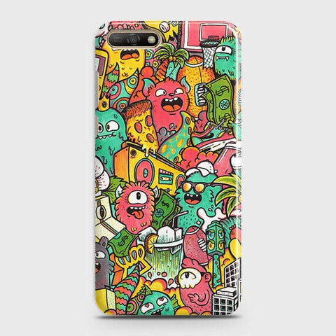 Huawei Y6 2018 Cover - Matte Finish - Candy Colors Trendy Sticker Collage Printed Hard Case With Life Time Guarantee