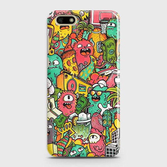 Huawei Y5 Prime 2018 Cover - Matte Finish - Candy Colors Trendy Sticker Collage Printed Hard Case With Life Time Guarantee