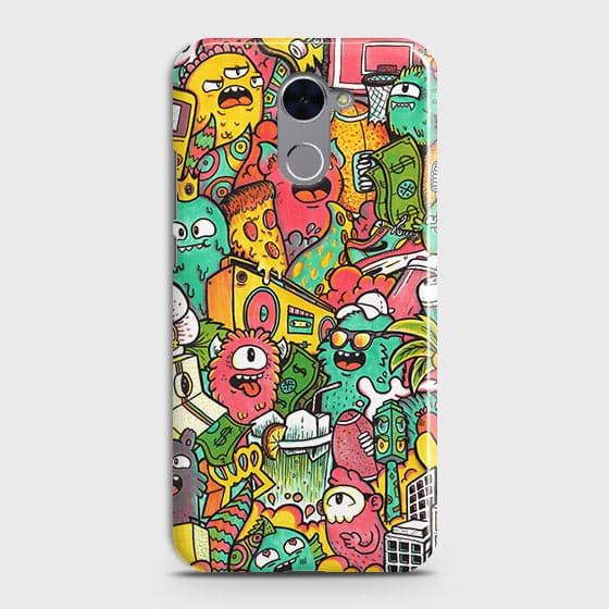 Huawei Y7 Prime 2017 Cover - Matte Finish - Candy Colors Trendy Sticker Collage Printed Hard Case With Life Time Guarantee