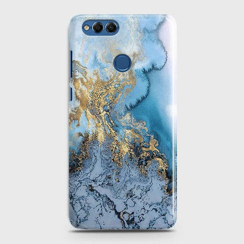 Huawei Honor 7X - Trendy Golden & Blue Ocean Marble Printed Hard Case with Life Time Colors Guarantee - OrderNation
