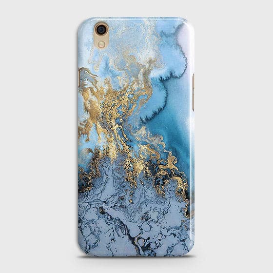 Oppo A37 - Trendy Golden & Blue Ocean Marble Printed Hard Case with Life Time Colors Guarantee