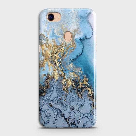 Oppo F7 - Trendy Golden & Blue Ocean Marble Printed Hard Case with Life Time Colors Guarantee