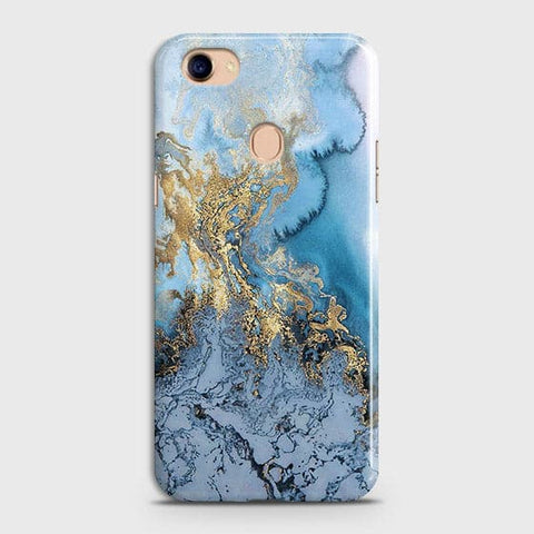 Oppo F7 - Trendy Golden & Blue Ocean Marble Printed Hard Case with Life Time Colors Guarantee